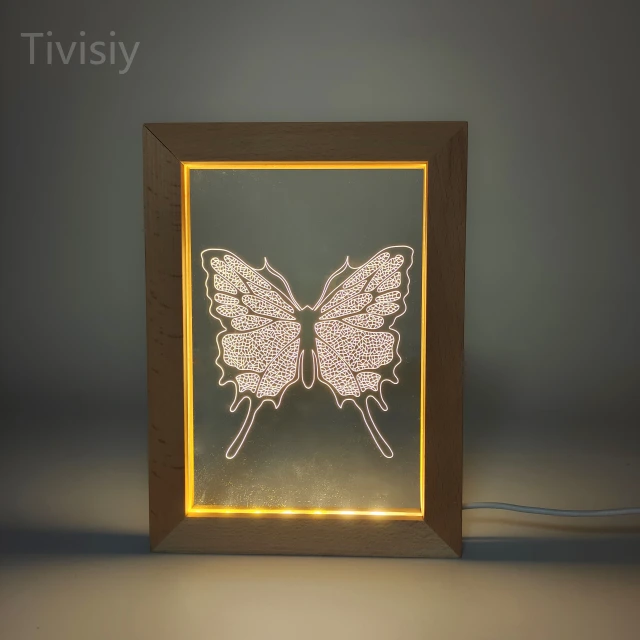 Butterfly LED Photo Frame Wooden Night Light